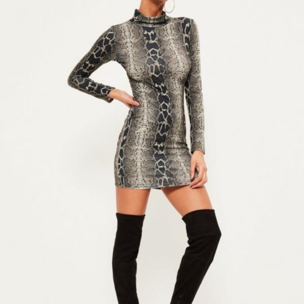 🐍 Mock-neck Snakeskin Mini Dress